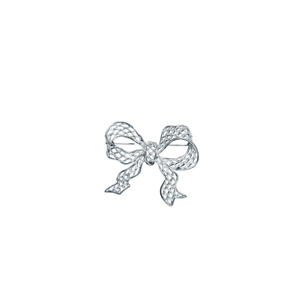 Monet 3D Silver Tone Bow Brooch With Intricate Lattice Design (5587)